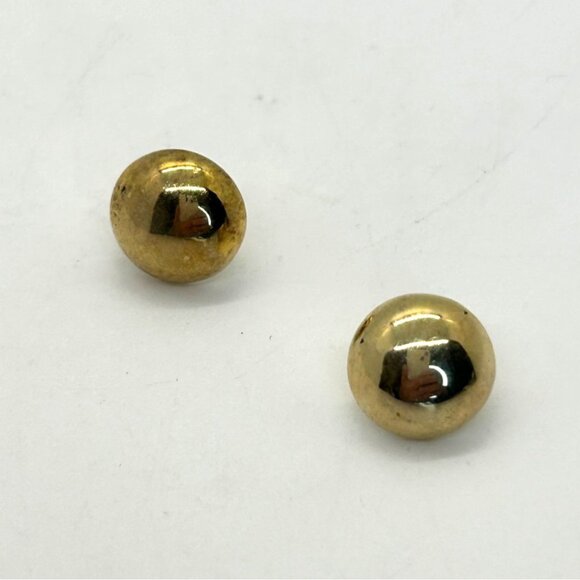 Gold Vermeil Over Sterling Silver Puffy Round Earrings 925 For Women Vintage REA - Picture 4 of 7